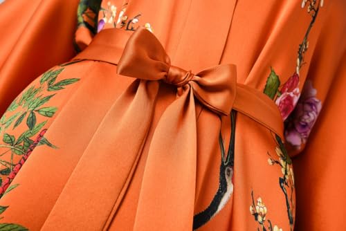 Image of Women's Silk Kimono Robe Short Bathrobe Nightgown 100% Mulberry Silk for Women - Classic Floral Pattern