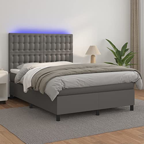 Vetnasa Cama Box Spring colchón y LED Cuero sintético Gris 140x200 cm Mobiliario, Camas y Accesorios, Camas y somieres Gris 71,17 KG