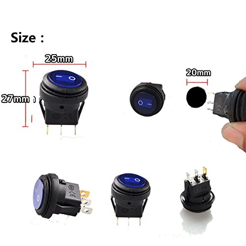 Lightronic 12V Dc 20 Amp On/Off Rocker Switch Toggle Ip65 Waterproof Car Boat 3P Spst Blue Led Indicator(5Pcs, Blue) #TOP2