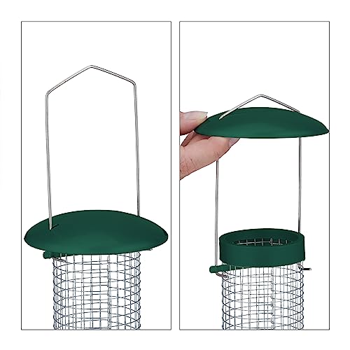 Relaxdays Vogelfutterstation 2er Set, zum Aufhängen, Futtersäule für Wildvögel, H x D: 31 x 10 cm, Metall, grün/Silber