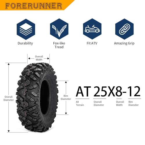 Image of FORERUNNER 25x8-12 ATV Tires,All Terrain TRS (Pack of 2, Tubeless) | FORERUNNER 6PR 25x8-12 ATV UTV Trail Mud Sand Off-Road Tires