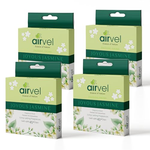 Image of Airvel Bathroom Air Freshener Blocks Jasmine Fragrance Combo Pack of 4 (75g Each) Long-Lasting Freshness for Bathroom & Toilet Removes Bad Odor & Smell Ideal for Home & Office Use
