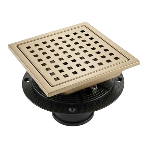 Garmaing 6 Inch Tile-in Champagne Bronze Shower Drain - Square Shower Floor Drain Kit Fit 2 or 3 Pipe - 304 Stainless Steel with Hair Carcher and ABS Flange - Compatible with Delta Champagne Bronze
