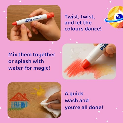 Image of Fevicryl Yudu Gel Crayons | 12 Colours with 1 Brush | Smooth & Mess-Free Creative Art | Twistable, Washable & Water Soluble for Kids & Adults | Ideal Gift for Kids