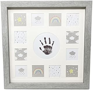 HTUK My First Year Multi-Photo Frame, Holds 13 Photos 0-12 Month Perfect First Birthday Accessory For Baby's Birthday Celebration, Gift for New Mum Photo Moments Keepsake