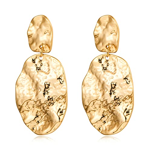 Chunky Gold Earrings for Women - Hammered Gold Plated Dangle Drop Jewelry Gifts