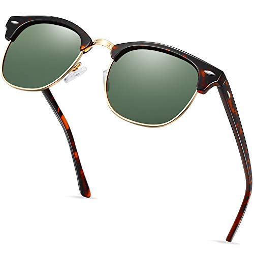 KANASTAL Polarized Sunglasses for Men Women Sunglasses Polarized UV Protection Semi-Rimless Sunglasses Green Lens 100% UV Blocking Retro Trendy 2023 (Tortoise Shell Frame