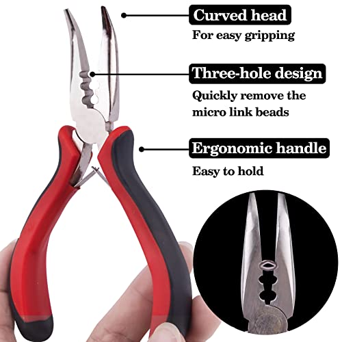 Feqo Hair Extensions Tools Kit Improved Metal Beads Threader Upgrade Three-Hole Hair Extention Plier With 1500 Pcs Micro Link Hair Extension Beads (Black, Blonde And Brown) #TOP2