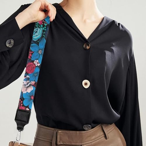 Image of TODIYADDU Blue Rose Flowers Strap Extender for Crossbody Bag Comfortable Shoulder Strap Replacement Long Strap Guitar for Girls Purse Straps Fit for Crossbody Bag Handbag Gifts