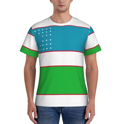T-shirt imprimé drapeau de la République d'Ouzbékistan, T-shirts en polyester frais et respirants, maillots de corps restés rentrés pour hommes, Noir , XL