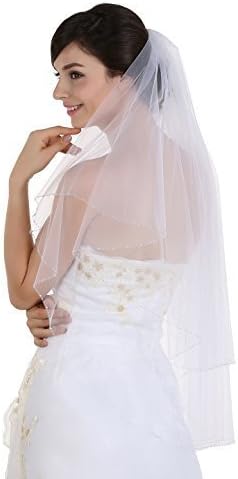 2T 2 Tier AB Crystal Beaded Edge Bridal Wedding Veil - ivory Fingertip Length 36 V279