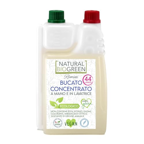Naturalbiogreen Detergente ecológico para lavar a máquina y a mano, sin perfume, hipoalergénico, 1,1 litros