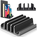 Multiple Laptop Holder Vertical – Adjustable Laptop Vertical Stand Holds 5 Devices, Fits All MacBooks Laptops Tablets and Mobiles (up to 17.3”). Closed Upright Vertical Laptop Stand for Desk (Black)