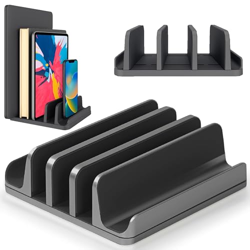 Supporto Verticale In Alluminio Per Laptop A Doppia Apertura - Regolabile Da 1,5 A 3 Cm - Compatibile MacBook, Dell XPS, IPad - Con Base Antiscivolo In Silicone