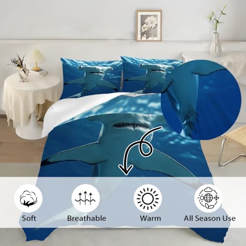 Parure de lit Requin-Marteau imprimé 3D avec housse de couette en microfibre bleue - 6