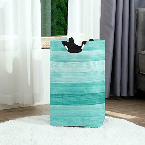 Senya Teal Turquoise Green Wood Laundry Basket Collapsible Laundry Hamper With Handle Foldable Laundry Bin #TOP1