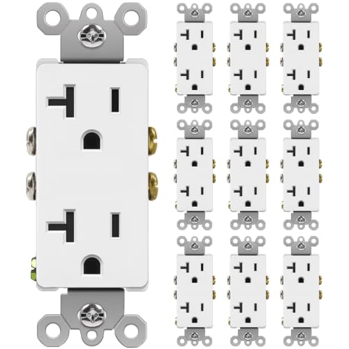 BESTTEN 10 Pack 20 Amp Decorator Wall Receptacle Outlet Non-Tamper-Resistant 20A/125V/2500W Residential and Commercial Use UL Listed White