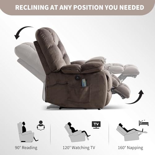 Image of HAOMARKETS Power Recliner Chair with Massage and Heat, 41 inch Wide Electric Reclining Chairs with USB Port, Breathable Fabric Overstuffed Reclining Sofa for Living Room, Brown