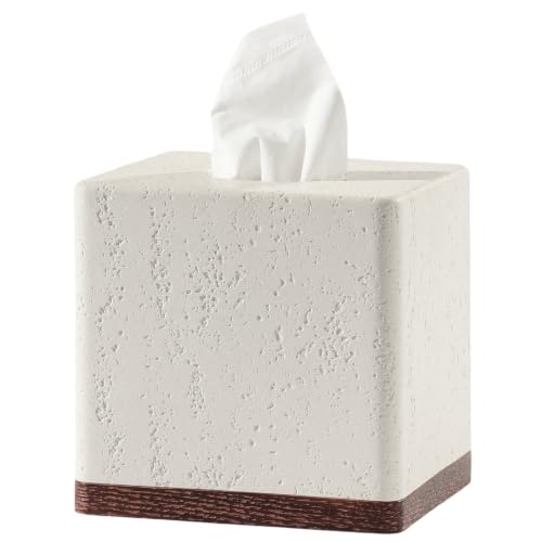 Tissue Box Cover Square, Modern Facial Tissue Holder, Off White Wooden