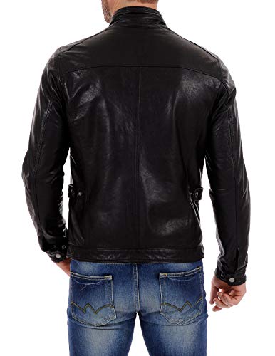 Image of 100% Leather Jacket for Men - Round Collar Slim Fit - Moto, Bomber, Biker Winter Casual Wear