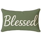 HERHOME Decorative Throw Pillow Covers 12x20 Inch Olive Green – Blessed Lumbar Cushion Case Spring Summer Farmhouse Decor for Couch Sofa Bedroom Rustic Home Decorations