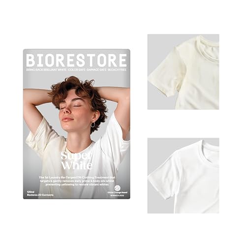 BIORESTORE Super White Re-Tergent™ - Blanqueamiento sin blanqueador para blancos amarillentos, elimina sudor y aceite, protege la resistencia de la tela, 3 sobres de 40 ml