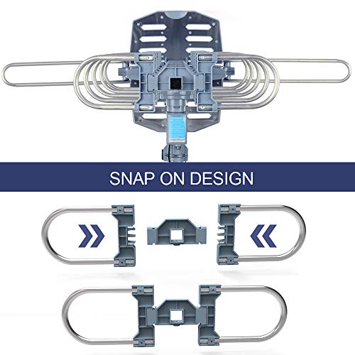 CeKay Digital Outdoor Amplified HD TV Antenna Motorized 360 Degree Rotation 200 Miles with 40FT RG6 Coax Cable and Mounting Pole Snap-On Installation - UHF/VHF/1080P/4K