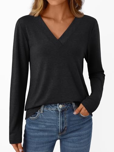 AUTOMET Long Sleeve Shirts for Women Tops V Neck Casual Top Comfortable Shirt Soft Basic Tees Women Blouses3