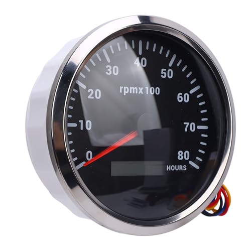 Tacómetro 110 Mm 4 3/8 Pulgadas con 7 Colores de Retroiluminación para Yates de Automóvil RV Barco Camión DC 9-32V 8000 Rpm de Calibre con Medidor de Horas (Dial negro Bisel