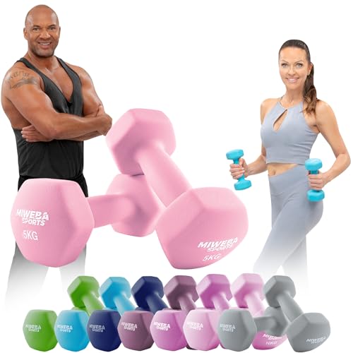 Miweba Sports Neopren Hantelset NKH100 | Hantel - Hexagon Hanteln Set - Kurzhanteln - Kurzhantel Set - Gymnastikhanteln - Hantel Set - Dumbbell - 0,5-10 Kg (2X 5.0 kg, Rosa)