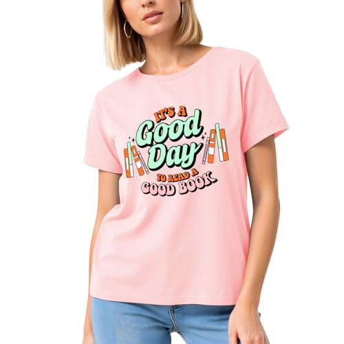 Image of It's a Good Day to Read a Good Book Shirt Women-Cute Librarian Read Short Sleeve Book Lovers Tee Tops