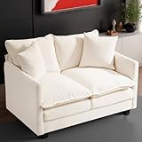 50 Inch Loveseat Sofa | Comfy Small Couch for Bedroom, Living Room, Office | Mini 2 Seater Sofa in a Box | Deep Seat with Double Layer Upholstered Cushion, Removable Cover, Chenille Fabric | Beige