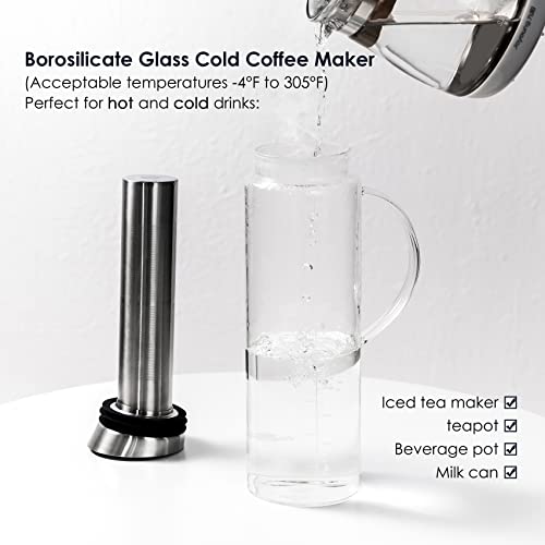 Aquach Cold Brew Coffee Iced Tea Maker & Fruit Pitcher - Large Capacity 68 Ounces - With Durable Glass Carafe/Fine Mesh Steel Infuser/Airtight Lid #TOP5