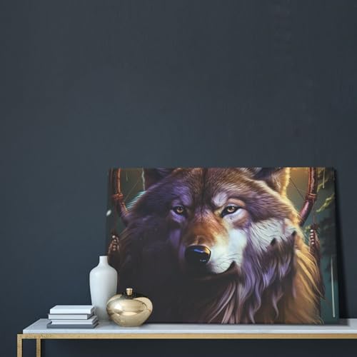 Impression sur toile loups et attrape-rêves - Déco murale salon