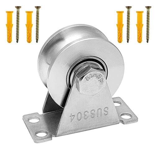 Rueda de polea de cable, bloque de polea de acero inoxidable tipo U Bloque de polea individual silencioso Rodamientos de silencio Ranura de rodillo deslizante Rueda de pista (1 Pc) Cover