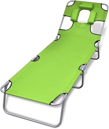Tumbona ajustable, silla reclinable, tumbona de patio, ideal para exteriores, piscina, playa, tumbona plegable con cojín para la cabeza, acero con
