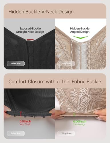 Image of Wingslove Women's Front Closure Minimizer Bra Full Coverage Wirefree Comfort Plus Size Racerback Jacquard Non Padded