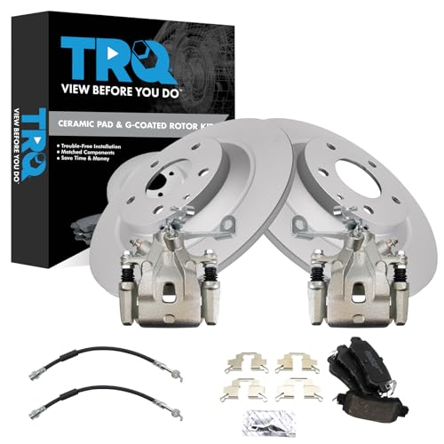 Image of TRQ Rear Brake Pad & Rotor Kit Ceramic Premium G-Coated Compatible with 2013-2015 Mazda CX-5
