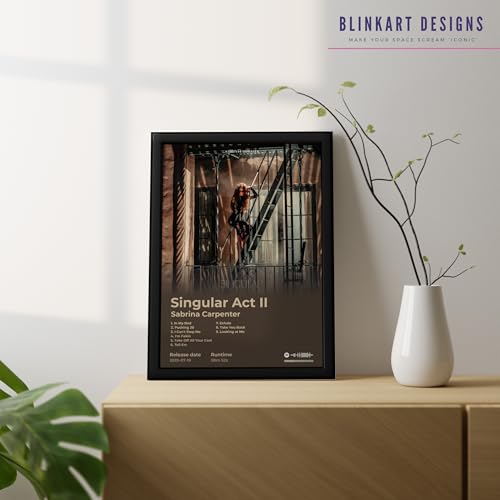 Image of BLINKART Sabrina Carpenter- Singular Act II Wall Photo Frames | Wall Art for Bedroom, Living Room, Studio or Office | Album Cover Print with Spotify Song Link QR Code | Gift for Fans - 8x12 In