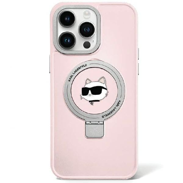 KARL LAGERFELD KLHMP15LHMRSCHP Coque pour iPhone 15 Pro 6,1" Rose Hardcase Anneau Support Choupette TĂŞte