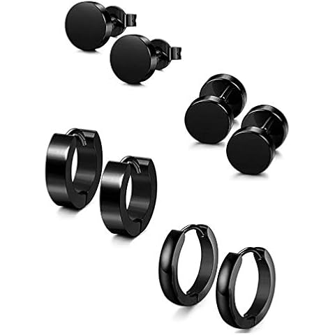Toporchid 4 Pairs Men Women Stainless Steel Round Dumbbell Ear Stud Huggie Earrings Set Cover