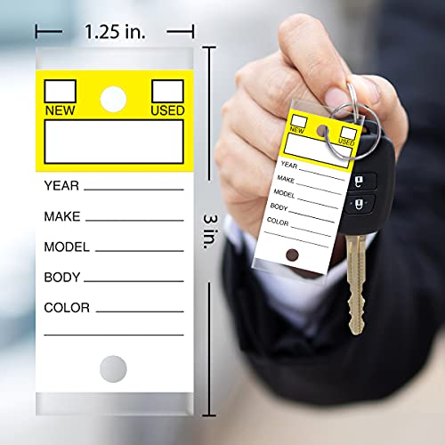 Image of Versa-Tags 500 Per Box, Self-Protecting Paper Key Tags with Chrome-Plated Split Rings Perfect for Car Truck Or RV Dealers Top Stripe Yellow
