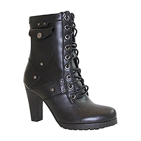 RIDETECS Womens Black 10in Side Pocket Boot Leather Motorcycle 8 M Cover