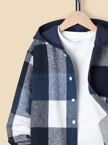 Boys Plaid Jacket Kids Hooded Button Long Sleeve Autumn Coats Fashion Outerwear Jacket for 8-12 Years3