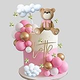 33 PCS Bear Cake Toppers Bear Balls Cake Decorations with Stars Clouds Cake Toppers for Boy Girl Baby Shower Birthday Party Decorations (pink ball bear)