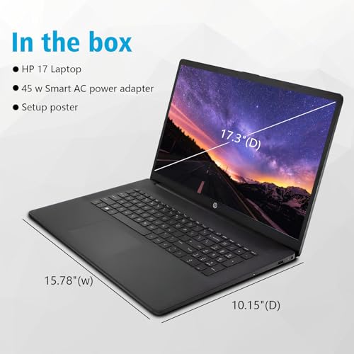 Image of HP 17 Laptop, Intel Core i7-1355U (10 Cores Up to 5.00 GHz) | 16 GB RAM 1 TB SSD, 17.3 inch HD+ Anti Glare IPS Display Laptop Computer, Wi-Fi 6, Numeric Keypad, Windows 11 Pro - Black