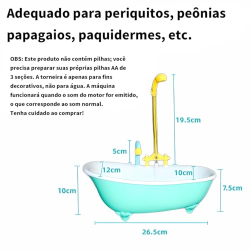 Banheira Automática para Papagaios e Calopsitas Chuveiro Giratório - Material Durável ABS Ideal para