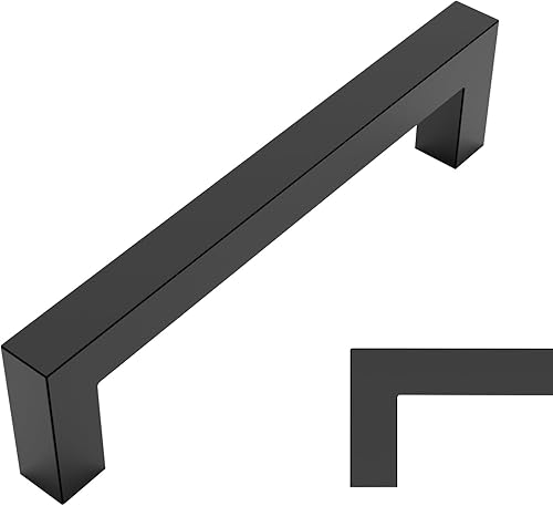 Amerdeco Paquete de 10 tiradores de gabinete negro mate de 5 pulgadas (5.039 in) con agujero central para gabinetes de cocina, herrajes para