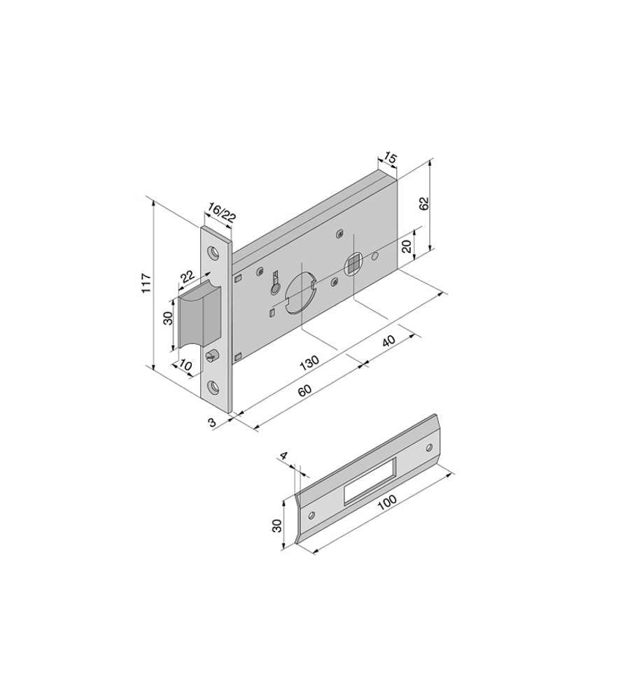 Welka12360020SR Lock Claw/Mand Ent mm 60 F 22 - without Rosettes