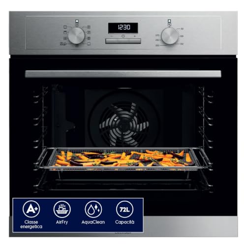 Electrolux Forno Multifunzione da Incasso EOM3H04X, Serie 300, 68L, Classe A, Ventilato, Grill, Pulizia a Vapore, Timer, Teglia XL, Acciaio Inox